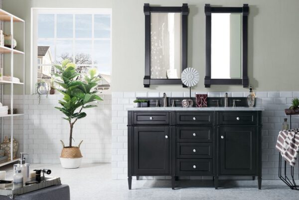 James Martin 650-V60D-BKO-3CAR Brittany 60 Inch Black Onyx Double Vanity with 3 cm Carrara Marble Top