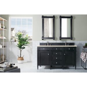 James Martin 650-V60D-BKO-3EMR Brittany 60 Inch Black Onyx Double Vanity with 3 CM Eternal Marfil Quartz Top