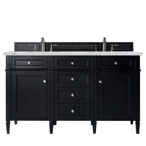 James Martin 650-V60D-BKO-3ENC Brittany 60 Inch Double Vanity Cabinet with Ethereal Noctis Quartz Top - Black Onyx