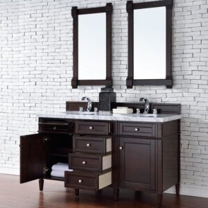 James Martin 650-V60D-BNM-3AF Brittany 60 Inch Burnished Mahogany Double Vanity with 3 cm Arctic Fall Solid Surface Top