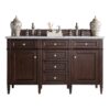 James Martin 650-V60D-BNM-3CAR Brittany 60 Inch Burnished Mahogany Double Vanity with 3 cm Carrara Marble Top