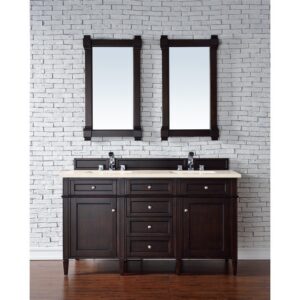 James Martin 650-V60D-BNM-3EMR Brittany 60 Inch Burnished Mahogany Double Vanity with 3 CM Eternal Marfil Quartz Top