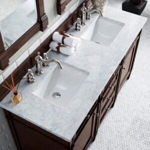 James Martin 650-V60D-BNM-3CAR Brittany 60 Inch Burnished Mahogany Double Vanity with 3 cm Carrara Marble Top