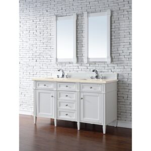 James Martin 650-V60D-BW-3EMR Brittany 60 Inch Bright White Double Vanity with 3 CM Eternal Marfil Quartz Top