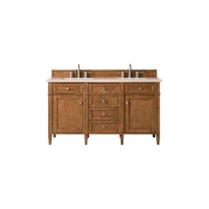 James Martin 650-V60D-SBR-3EMR Brittany 60 Inch Saddle Brown Double Vanity with 3 CM Eternal Marfil Quartz Top