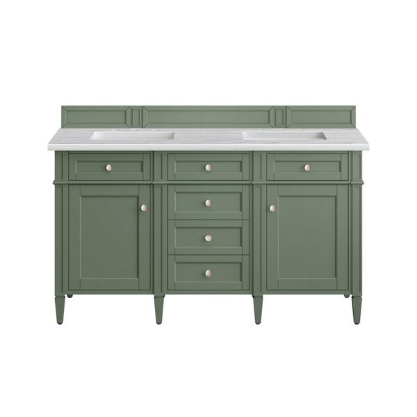 James Martin 650-V60D-SC-3AF Brittany 60 Inch Smokey Celadon Double Sink Vanity with 3 cm Arctic Fall Top