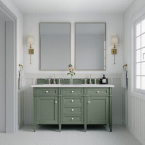 James Martin 650-V60D-SC-3AF Brittany 60 Inch Smokey Celadon Double Sink Vanity with 3 cm Arctic Fall Top