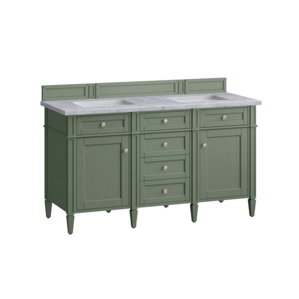 James Martin 650-V60D-SC-3CAR Brittany 60 Inch Smokey Celadon Double Sink Vanity with 3 cm Carrara Marble Top