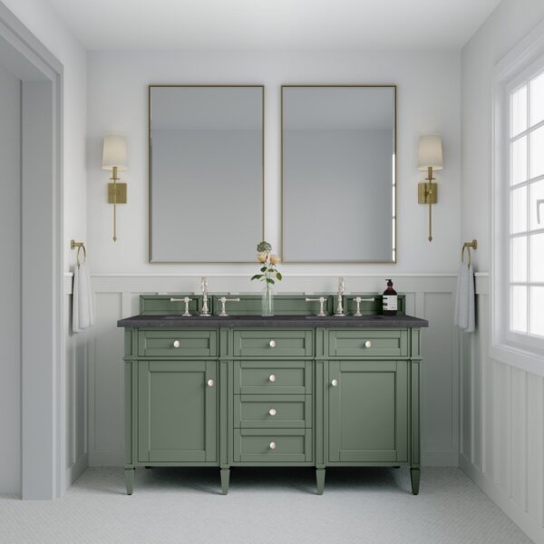 James Martin 650-V60D-SC-3CSP Brittany 60 Inch Smokey Celadon Double Sink Vanity with 3 cm Charcoal Soapstone Top