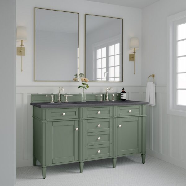 James Martin 650-V60D-SC-3CSP Brittany 60 Inch Smokey Celadon Double Sink Vanity with 3 cm Charcoal Soapstone Top