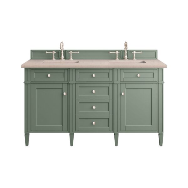 James Martin 650-V60D-SC-3EMR Brittany 60 Inch Smokey Celadon Double Sink Vanity with 3 cm Eternal Marfil Top