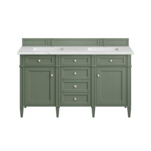 James Martin 650-V60D-SC-3ENC Brittany 60 Inch Smokey Celadon Double Sink Vanity with 3 cm Ethereal Noctis Top