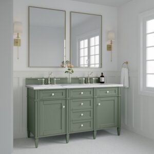 James Martin 650-V60D-SC-3ENC Brittany 60 Inch Smokey Celadon Double Sink Vanity with 3 cm Ethereal Noctis Top