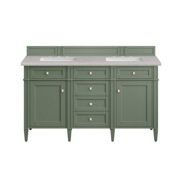 James Martin 650-V60D-SC-3ESR Brittany 60 Inch Smokey Celadon Double Sink Vanity with 3 cm Eternal Serena Top