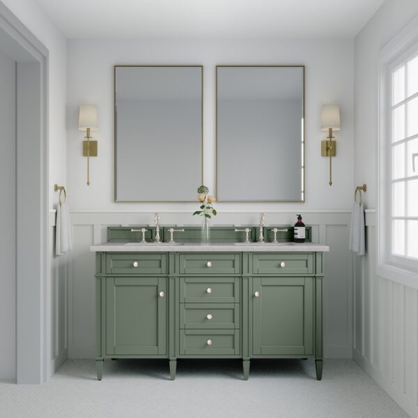 James Martin 650-V60D-SC-3ESR Brittany 60 Inch Smokey Celadon Double Sink Vanity with 3 cm Eternal Serena Top