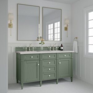 James Martin 650-V60D-SC-3ESR Brittany 60 Inch Smokey Celadon Double Sink Vanity with 3 cm Eternal Serena Top