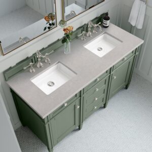 James Martin 650-V60D-SC-3ESR Brittany 60 Inch Smokey Celadon Double Sink Vanity with 3 cm Eternal Serena Top