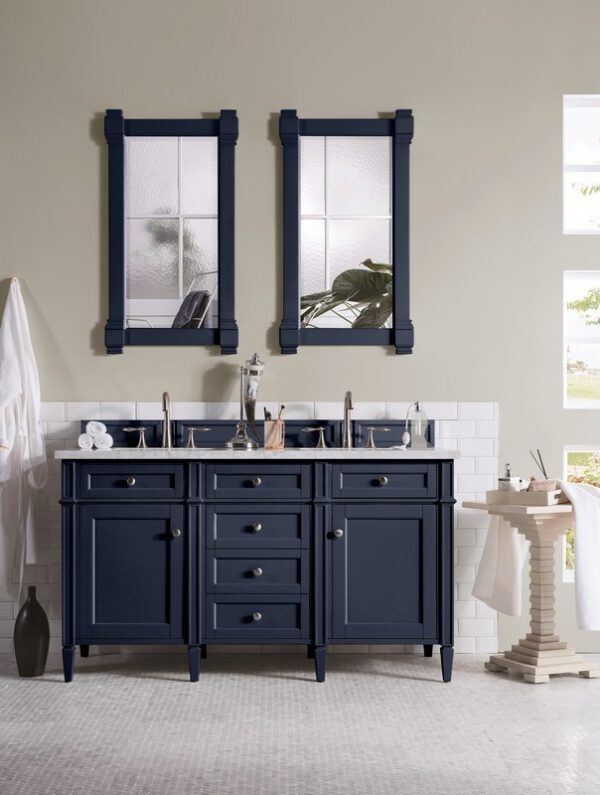 James Martin 650-V60D-VBL-3CAR Brittany 60 Inch Victory Blue Double Vanity with 3 cm Carrara Marble Top