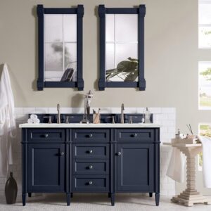 James Martin 650-V60D-VBL-3ENC Brittany 60 Inch Double Vanity Cabinet with Ethereal Noctis Quartz Top - Victory Blue