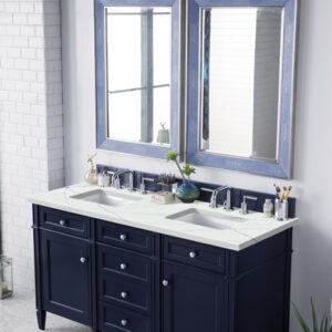 James Martin 650-V60D-VBL-3ENC Brittany 60 Inch Double Vanity Cabinet with Ethereal Noctis Quartz Top - Victory Blue