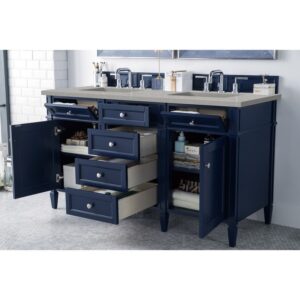 James Martin 650-V60D-VBL-3ESR Brittany 60 Inch Victory Blue Double Vanity with 3 CM Eternal Serena Quartz Top