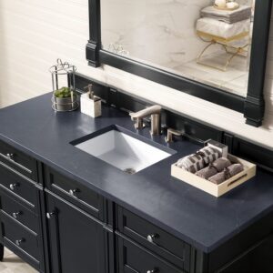 James Martin 650-V60S-BKO-3CSP Brittany 60 Inch Single Vanity in Black Onyx with 3 cm Charcoal Soapstone Quartz Top with Sink