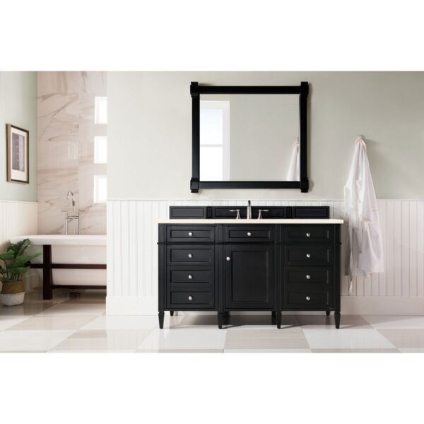 James Martin 650-V60S-BKO-3EMR Brittany 60 Inch Single Vanity in Black Onyx with 3 CM Eternal Marfil Quartz Top