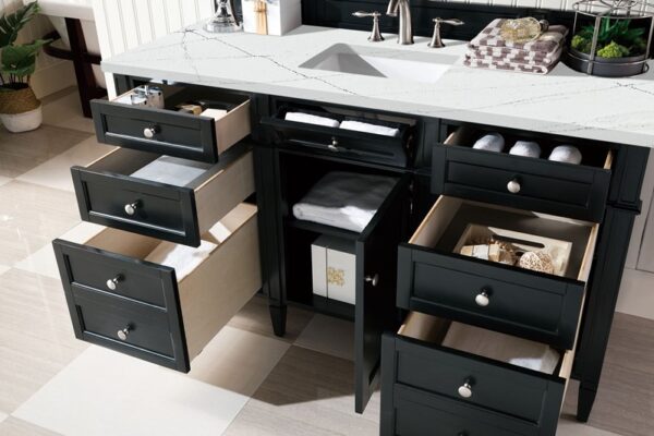 James Martin 650-V60S-BKO-3ENC Brittany 60 Inch Single Vanity Cabinet with Ethereal Noctis Quartz Top - Black Onyx