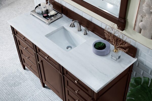 James Martin 650-V60S-BNM-3AF Brittany 60 Inch Burnished Mahogany Single Vanity with 3 cm Arctic Fall Solid Surface Top