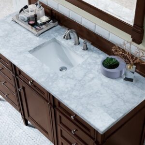 James Martin 650-V60S-BNM-3CAR Brittany 60 Inch Burnished Mahogany Single Vanity with 3 cm Carrara Marble Top