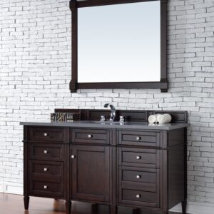 James Martin 650-V60S-BNM-3CSP Brittany 60 Inch Burnished Mahogany Single Vanity with 3 cm Charcoal Soapstone Quartz Top with Sink