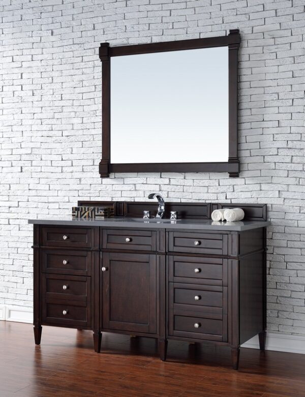 James Martin 650-V60S-BNM-3CSP Brittany 60 Inch Burnished Mahogany Single Vanity with 3 cm Charcoal Soapstone Quartz Top with Sink