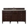 James Martin 650-V60S-BNM-3EMR Brittany 60 Inch Burnished Mahogany Single Vanity with 3 CM Eternal Marfil Quartz Top