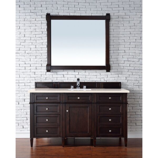 James Martin 650-V60S-BNM-3EMR Brittany 60 Inch Burnished Mahogany Single Vanity with 3 CM Eternal Marfil Quartz Top