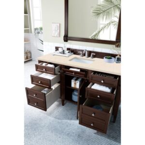 James Martin 650-V60S-BNM-3EMR Brittany 60 Inch Burnished Mahogany Single Vanity with 3 CM Eternal Marfil Quartz Top