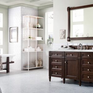 James Martin 650-V60S-BNM-3ENC Brittany 60 Inch Single Vanity Cabinet with Ethereal Noctis Quartz Top - Burnished Mahogany