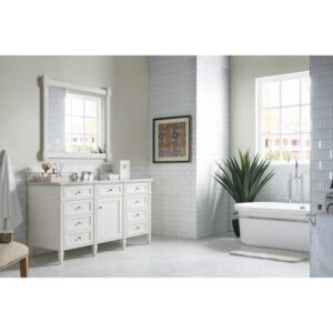 James Martin 650-V60S-BW-3CAR Brittany 60 Inch Bright White Single Vanity with 3 cm Carrara Marble Top