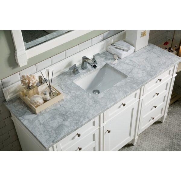 James Martin 650-V60S-BW-3CAR Brittany 60 Inch Bright White Single Vanity with 3 cm Carrara Marble Top