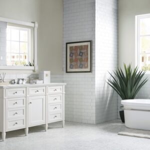 James Martin 650-V60S-BW-3ENC Brittany 60 Inch Single Vanity Cabinet with Ethereal Noctis Quartz Top - Bright White