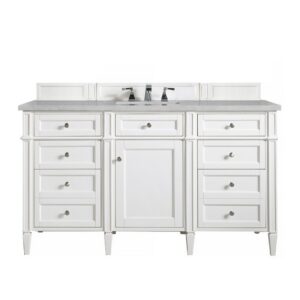 James Martin 650-V60S-BW-3ESR Brittany 60 Inch Bright White Single Vanity with 3 CM Eternal Serena Quartz Top