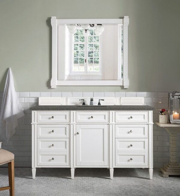 James Martin 650-V60S-BW-3GEX Brittany 60 Inch Bright White Single Vanity with 3 cm Grey Expo Quartz Top with Sink