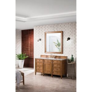 James Martin 650-V60S-SBR-3CAR Brittany 60 Inch Saddle Brown Single Vanity with 3 CM Carrara Marble Top