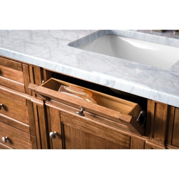 James Martin 650-V60S-SBR-3CAR Brittany 60 Inch Saddle Brown Single Vanity with 3 CM Carrara Marble Top