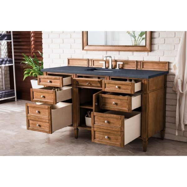 James Martin 650-V60S-SBR-3CSP Brittany 60 Inch Saddle Brown Single Vanity with 3 CM Charcoal Soapstone Quartz Top