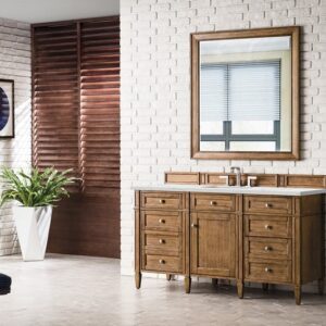 James Martin 650-V60S-SBR-3ENC Brittany 60 Inch Single Vanity Cabinet with Ethereal Noctis Quartz Top - Saddle Brown