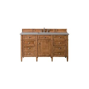 James Martin 650-V60S-SBR-3GEX Brittany 60 Inch Saddle Brown Single Vanity with 3 CM Grey Expo Quartz Top