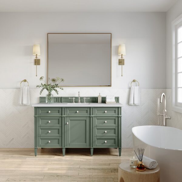 James Martin 650-V60S-SC-3AF Brittany 60 Inch Smokey Celadon Single Sink Vanity with 3 cm Arctic Fall Top