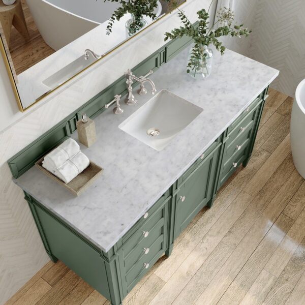 James Martin 650-V60S-SC-3CAR Brittany 60 Inch Smokey Celadon Single Sink Vanity with 3 cm Carrara Marble Top