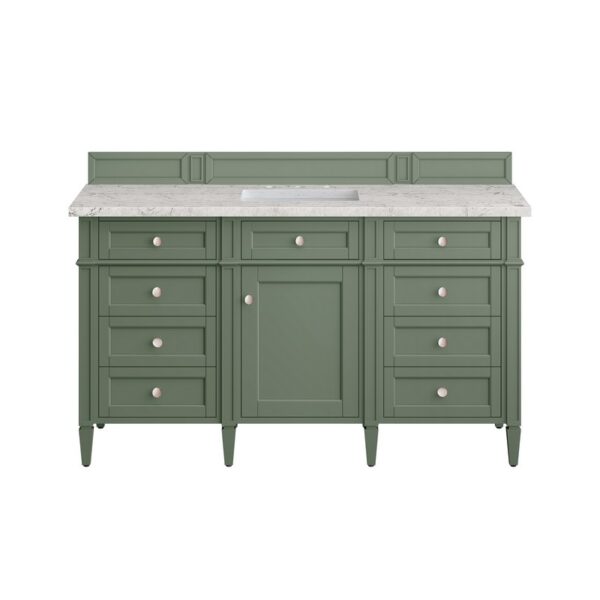 James Martin 650-V60S-SC-3EJP Brittany 60 Inch Smokey Celadon Single Sink Vanity with 3 cm Eternal Jasmine Pearl Top