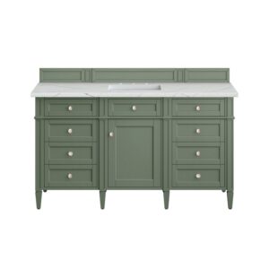 James Martin 650-V60S-SC-3ENC Brittany 60 Inch Smokey Celadon Single Sink Vanity with 3 cm Ethereal Noctis Top